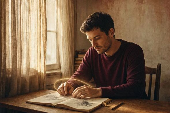 A person journaling in warm cinematic light, symbolizing creative expression awakening the inner world.