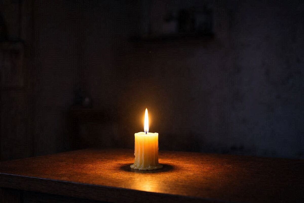 Single candle glowing in darkness, symbolizing emotional tone and subconscious recognition.