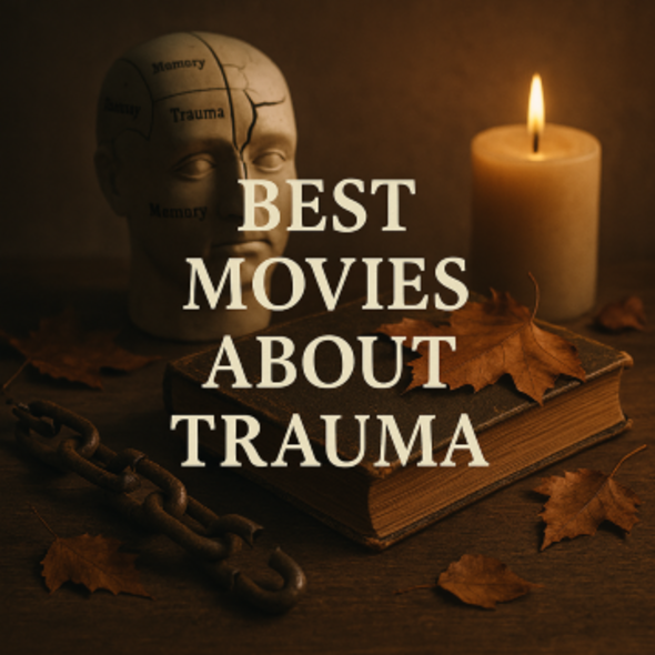 A symbolic still life featuring a cracked film reel, scattered memory fragments, and soft light breaking through darkness, evoking emotional depth and cinematic reflection on trauma and healing.