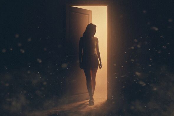 A silhouetted woman stands in a glowing doorway, symbolizing the quiet moment she steps out of her old life and into her new identity.