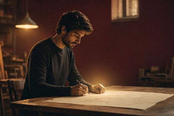 A person creating in warm cinematic lighting, symbolizing creativity as the most honest form of self‑awareness.