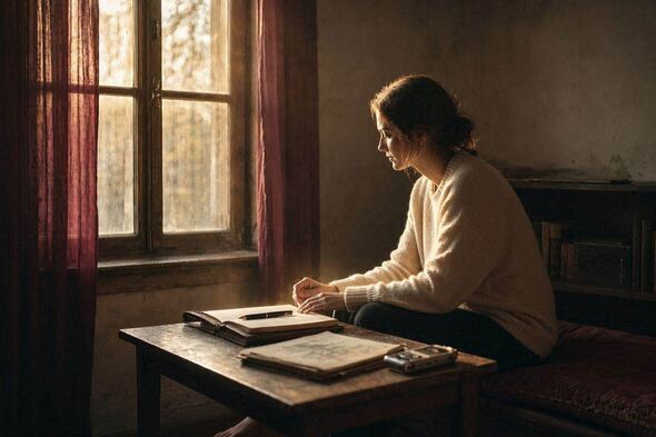 A person creating in warm cinematic lighting, symbolizing expression as the path back to emotional aliveness.